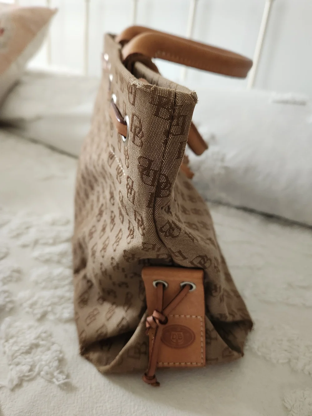 Dooney & Bourke Brown Canvas Tote with Leather Trim